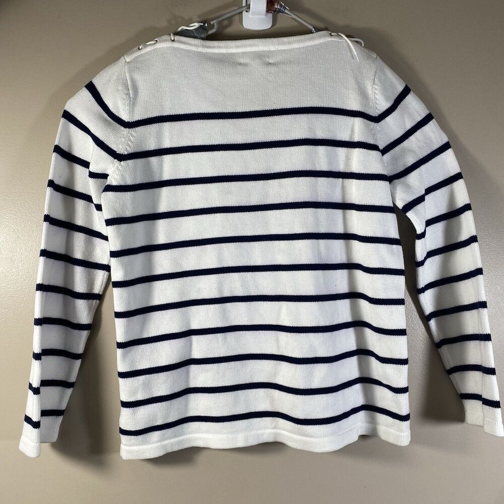 Lauren Ralph Lauren LRL Sweater White Stripe Cotton Knit Japan Women’s XL - Picture 9 of 13